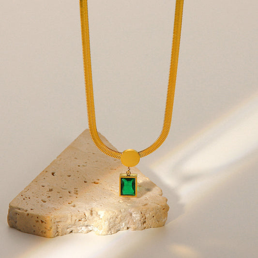 Green Square Zirconia Pendant Necklace