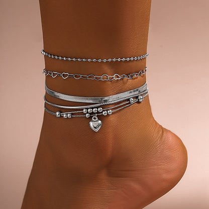 Love Beaded Punk Chain Anklet Set