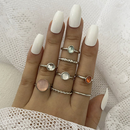 Colorful index finger ring set eight-piece ring set