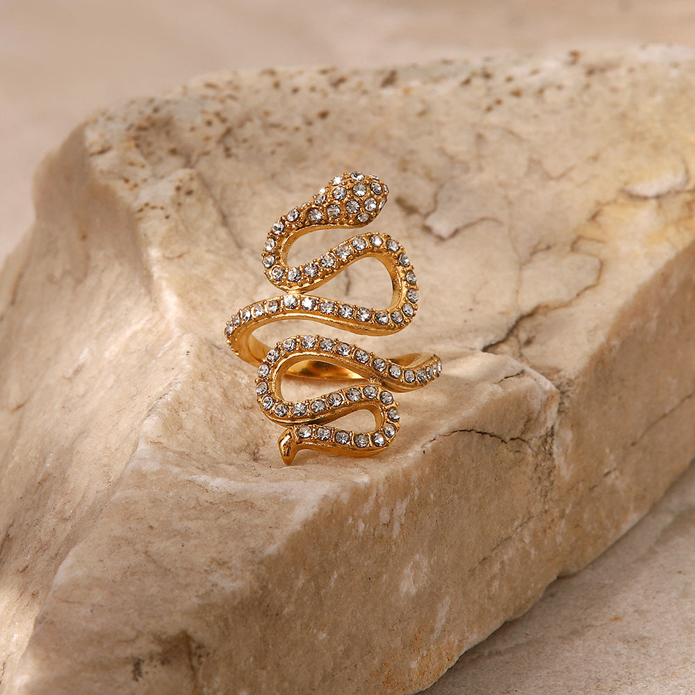 Curved Snake Ring with Diamonds