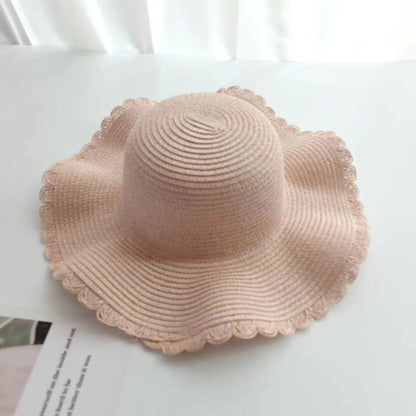 Sombrero de paja con borde ondulado para padre e hijo 