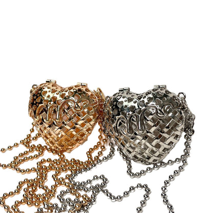 Heart-shaped metal hollow box bag.