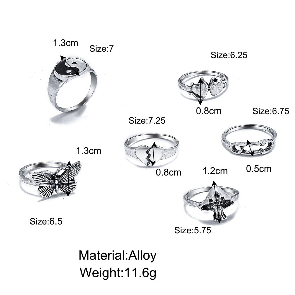 Tai Chi Pin Butterfly Knuckle Ring Wholesale Ring 6-Piece Set