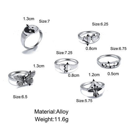 Tai Chi Pin Butterfly Knuckle Ring Wholesale Ring 6-Piece Set