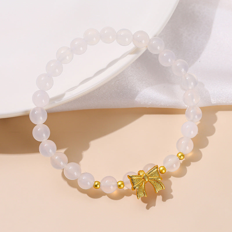 Natural white agate bow bracelet