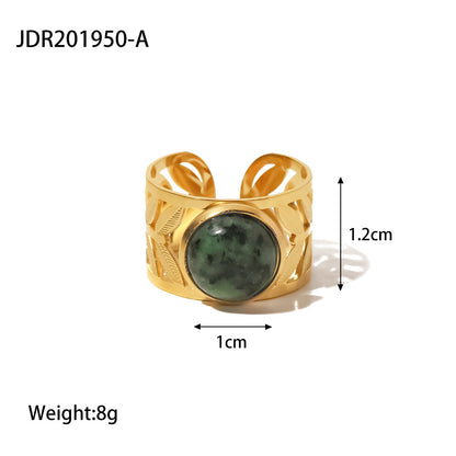 18K Gold Hollow Leaf Malachite Ring