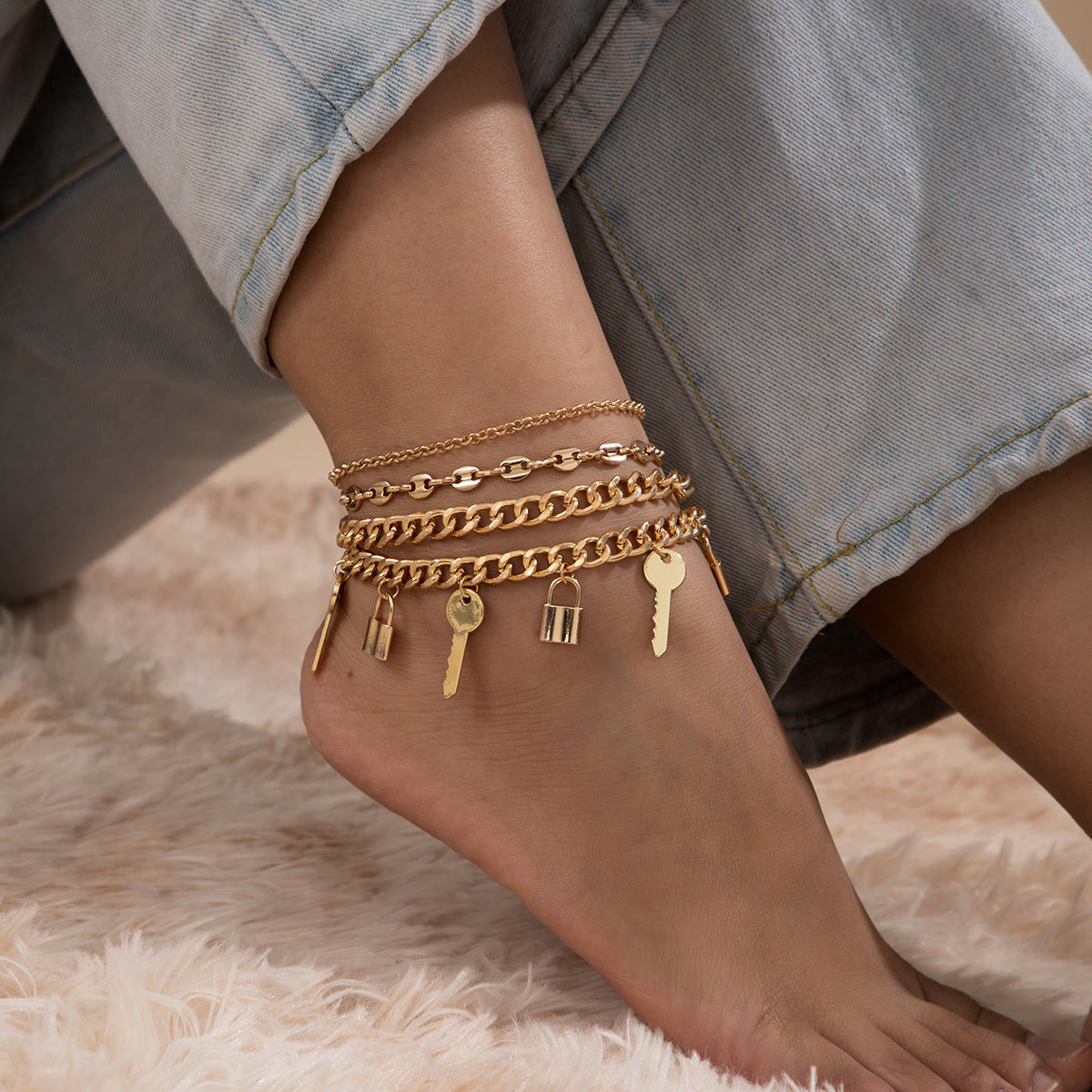 Tassel alloy water drop rhinestone anklet