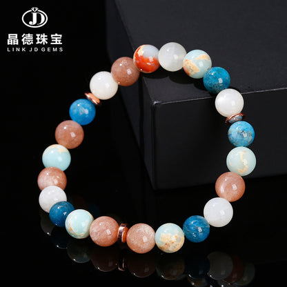 Natural moonstone apatite snakeskin stone mixed string round bead bracelet