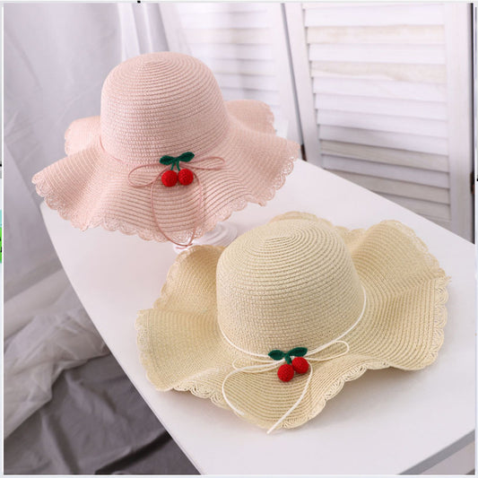 New Korean Sun Hat Beach Family Vacation Cherry Ruffle