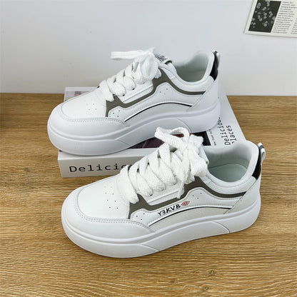 women's trendy thick sole white sneakers