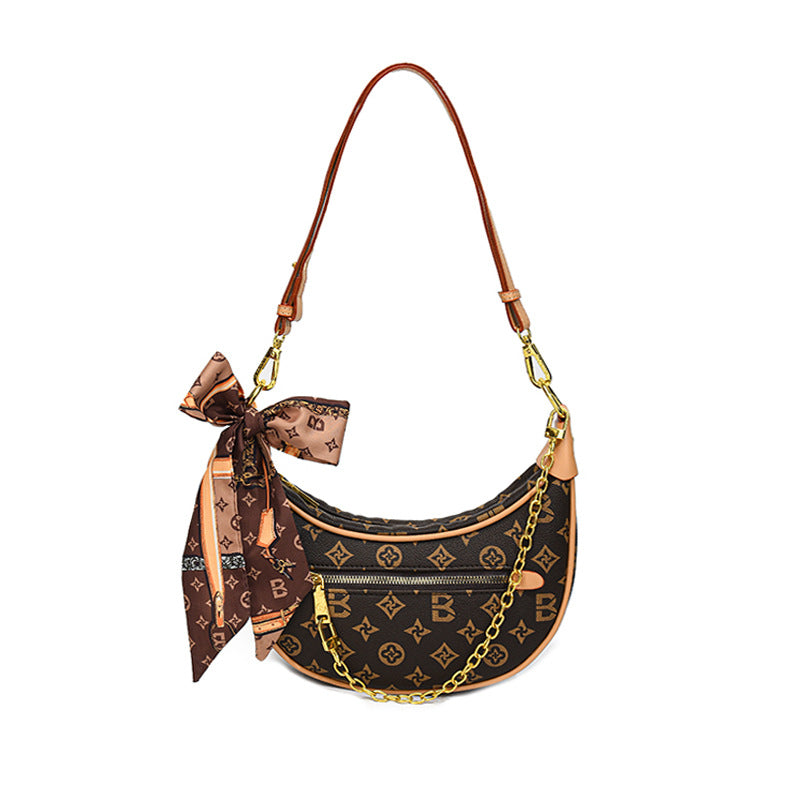 Light luxury printing chain crescent bag