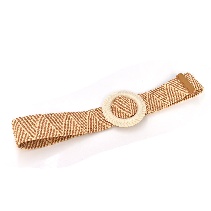 Wooden buckle woven belt temperament