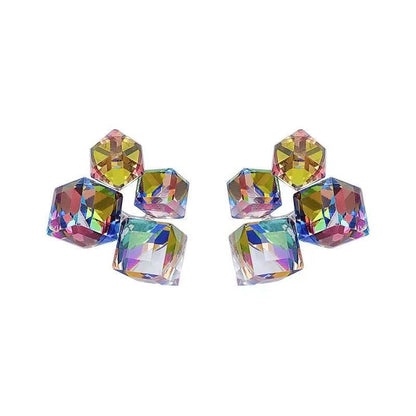 Geometric square three-dimensional dream crystal stud earrings