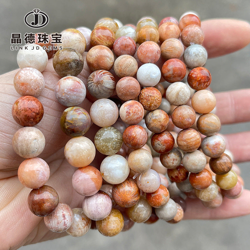 Natural color coral jade single circle bead bracelet