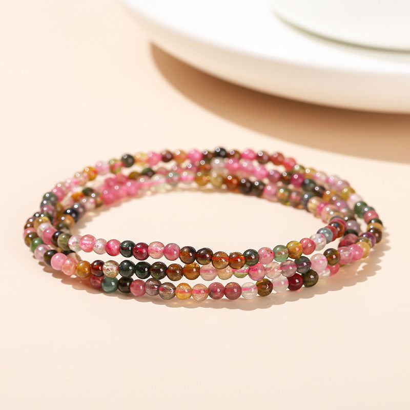 4Mm natural color tourmaline essence three-circle bracelet