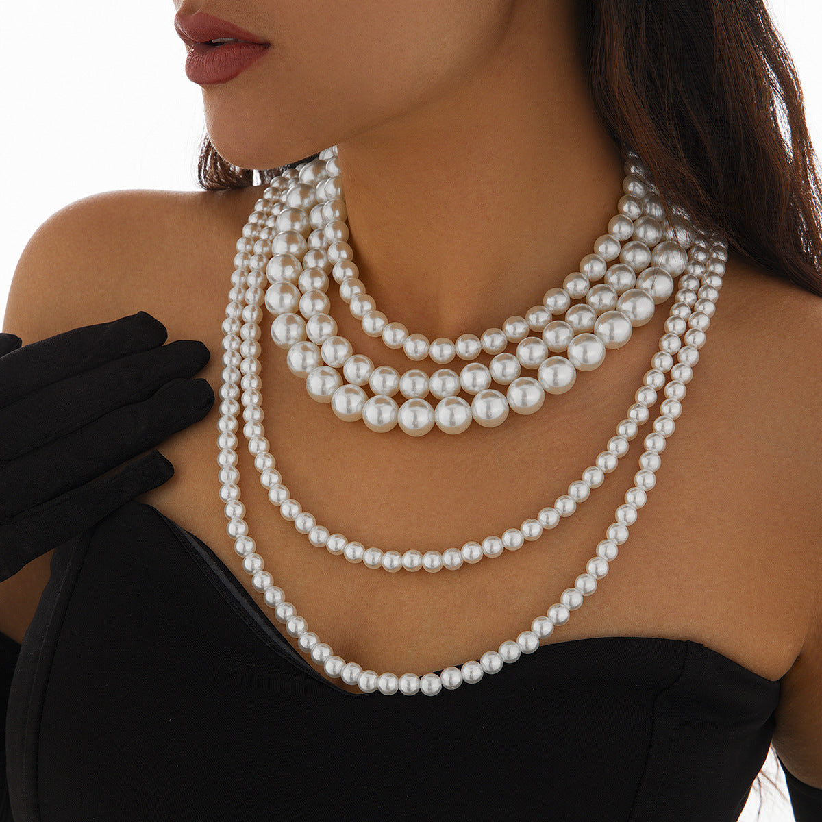 Personalized multi-layer imitation pearl choker necklace