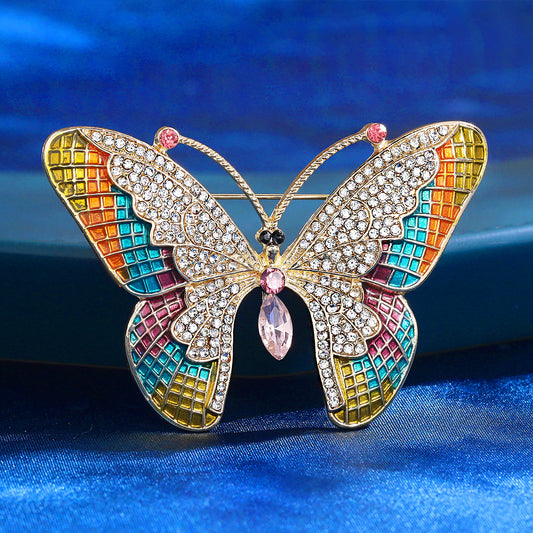 Enamel Blue Butterfly Crystal Brooch