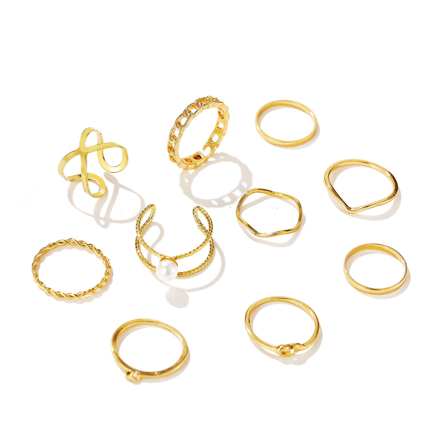 Alloy 10-piece gold index finger ring set