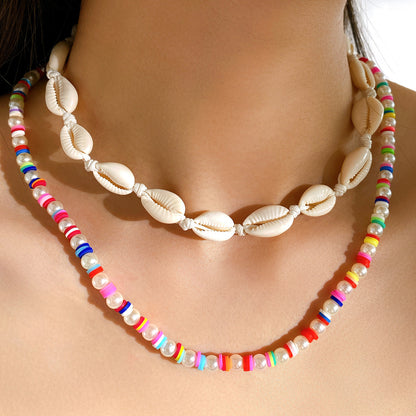 Shell Pendant Colorful Rice Bead Necklace