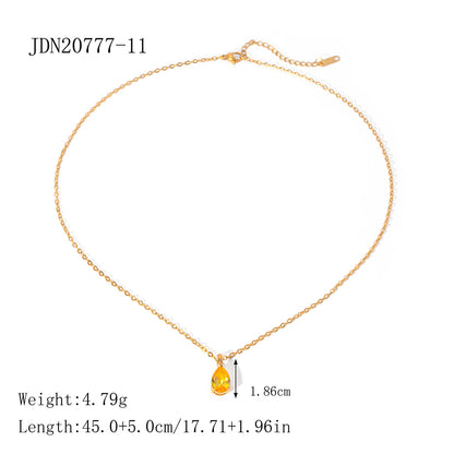 Yellow Zirconia Drop Shape Pendant Necklace