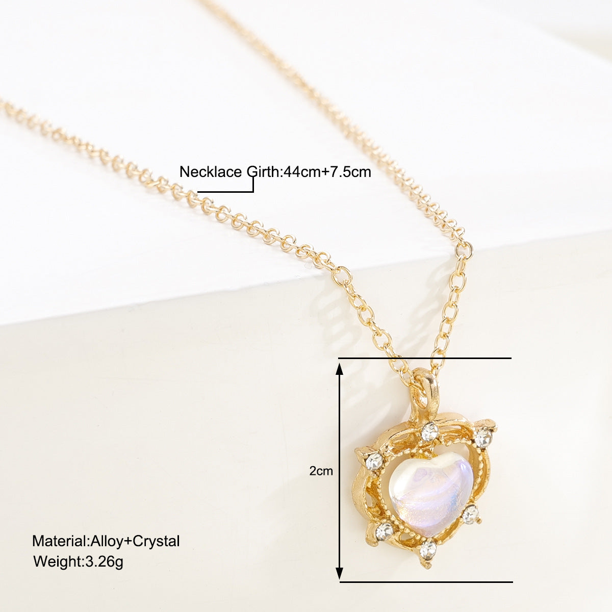 Gold Diamond Moonstone Heart Necklace