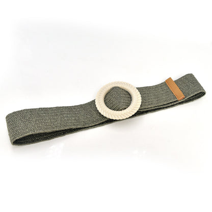 Wooden buckle woven belt temperament