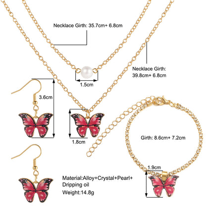 Oil dripping butterfly pendant necklace set 3 pieces