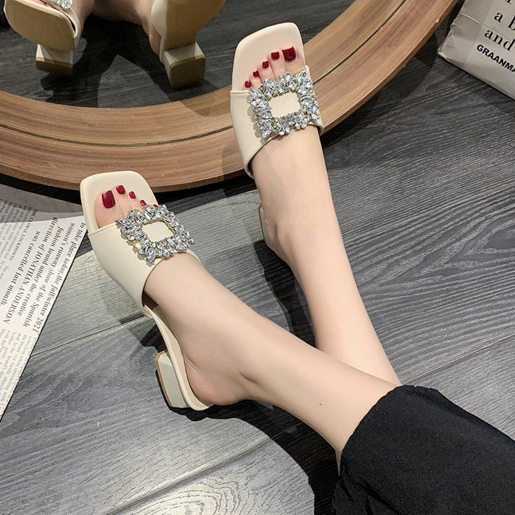 New large-size rhinestone thick-heeled cool slippers