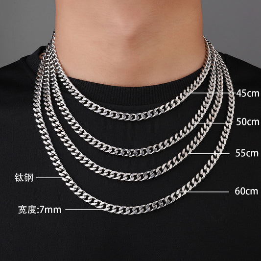 7Mm Titanium Steel Four-Sided Grinding Necklace Hip Hop Cuban Chain