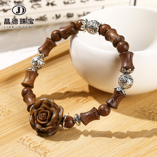 Golden Sandalwood Bamboo Beads Camellia Bracelet