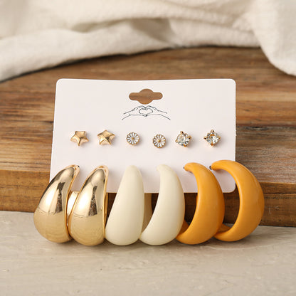 Simple Acrylic C-Shaped Earrings Set of 6 Pairs