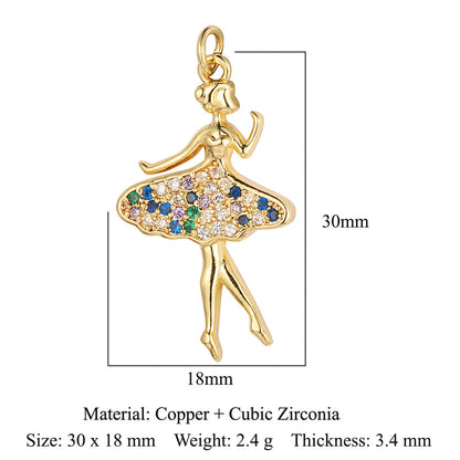 Moon Star Ballet Dancer Copper Zircon Pendant