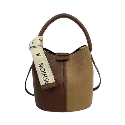 Stylish contrasting color portable messenger bucket bag