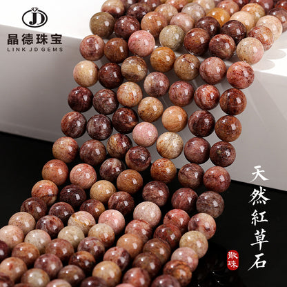 Natural dark red grass stone loose beads