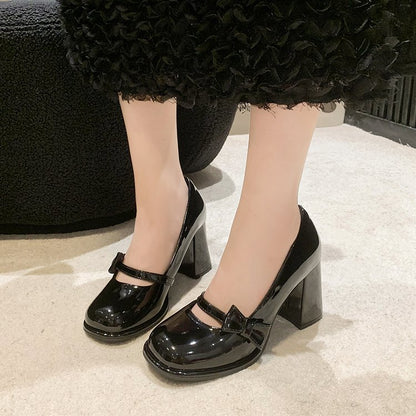 Korean version bow one pedal high heels