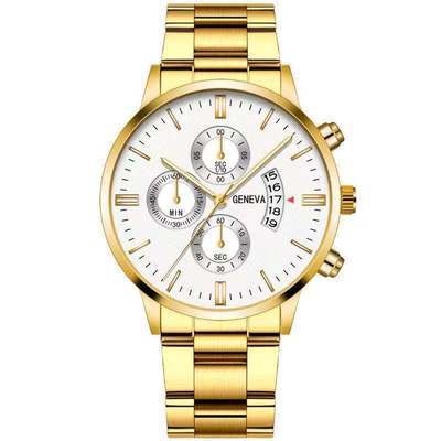 Wish new steel band men's three-eye calendar watch