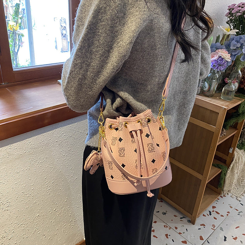 Fashion bucket bag printed drawstring shoulder bag