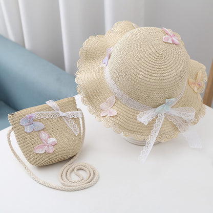 Kids Summer Hat Baby Sun Protection Straw Bag Set Princess Beach