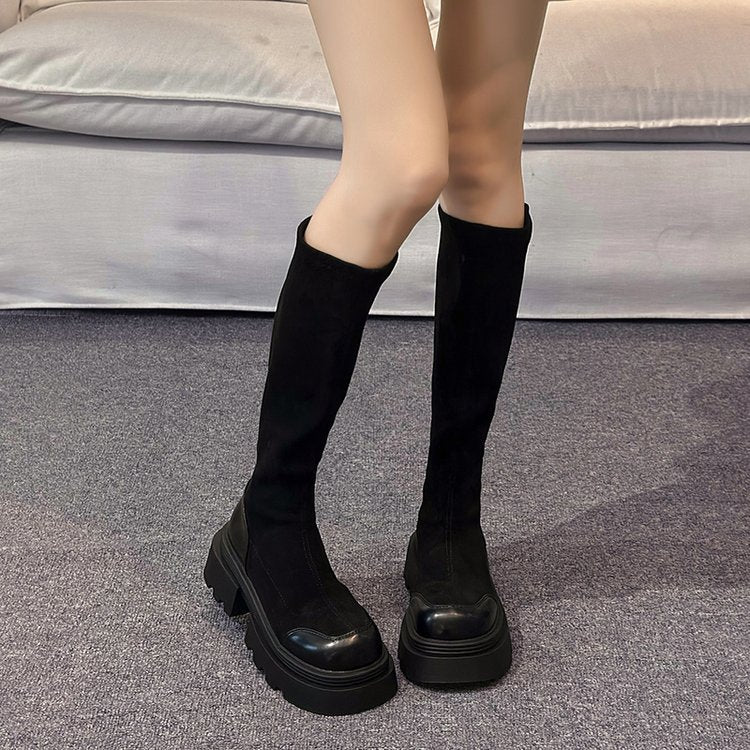 Thick-soled knee-length boots