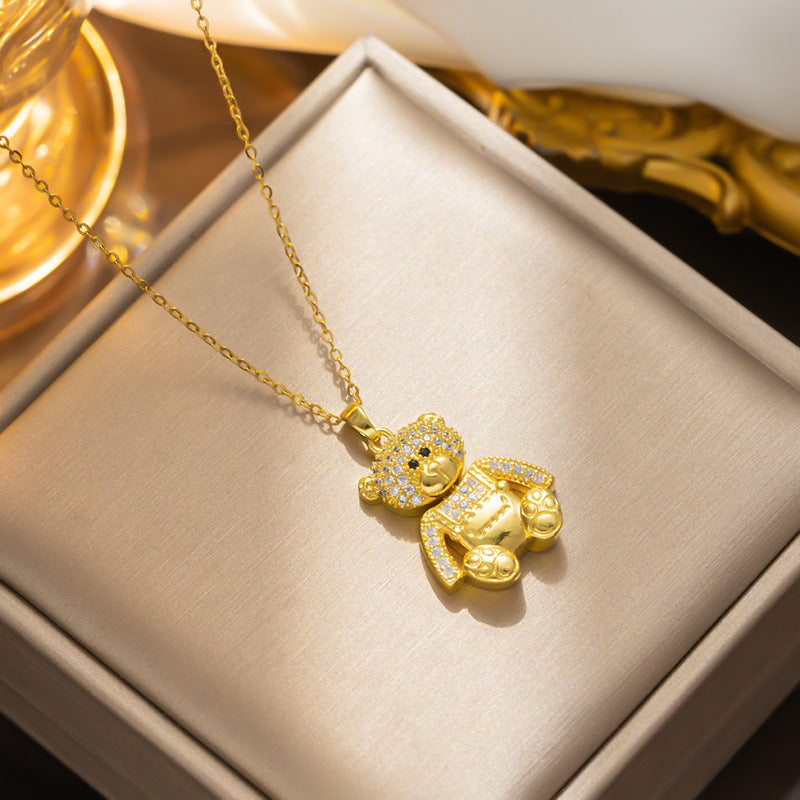 Luxurious Full-Diamond Heavywork Little Bear Necklace