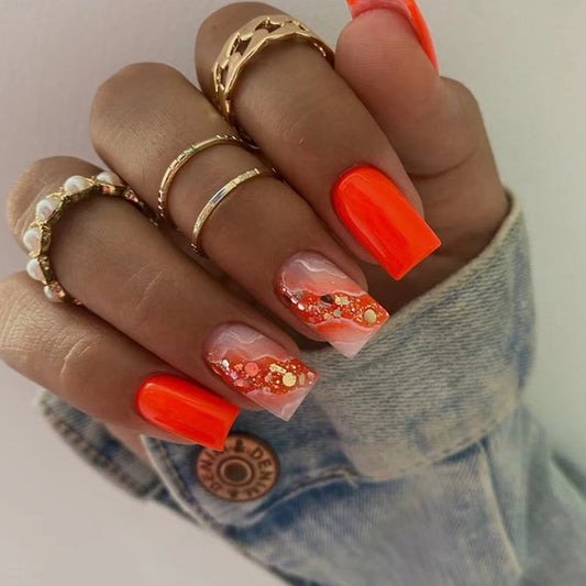 Energetic Orange Sweet Fake Nails