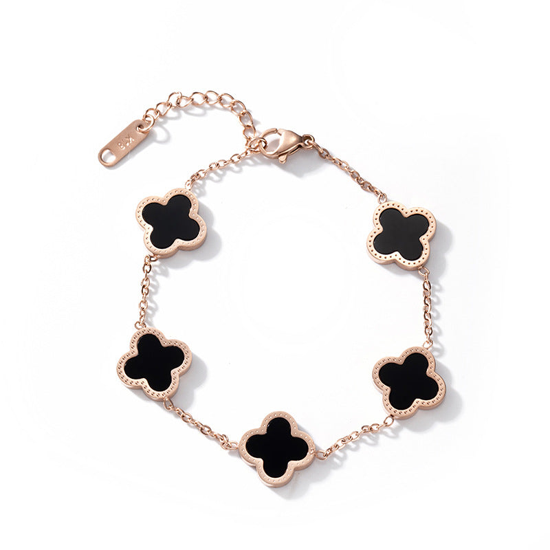 Lucky Titanium Steel Four-Leaf Clover Bracelet - Korean Style, 18k Rose Gold