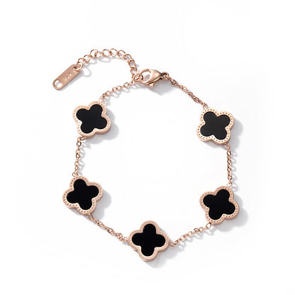 Lucky Titanium Steel Four-Leaf Clover Bracelet - Korean Style, 18k Rose Gold