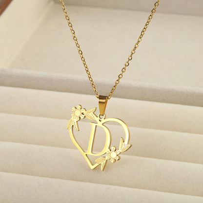 Titanium steel A-Z heart shaped English letter necklace