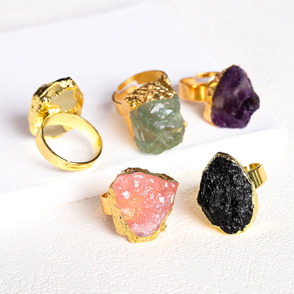 Natural crystal rough stone ring