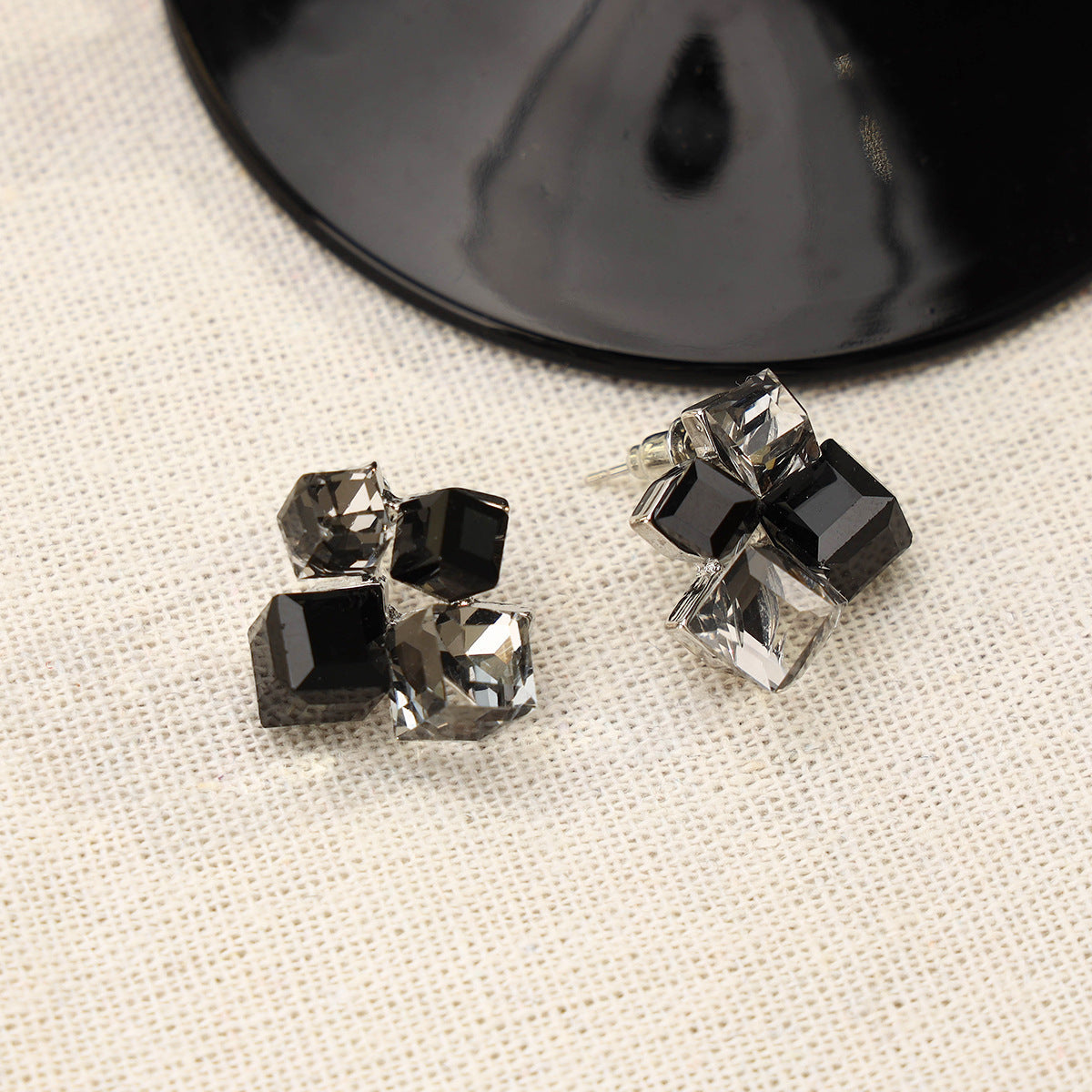 Geometric square three-dimensional dream crystal stud earrings