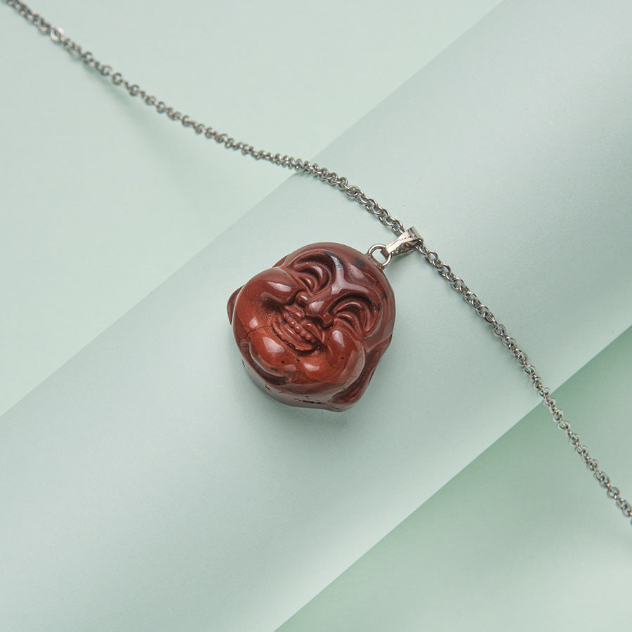 Natural Stone Agate Carved Buddha Pendant Necklace