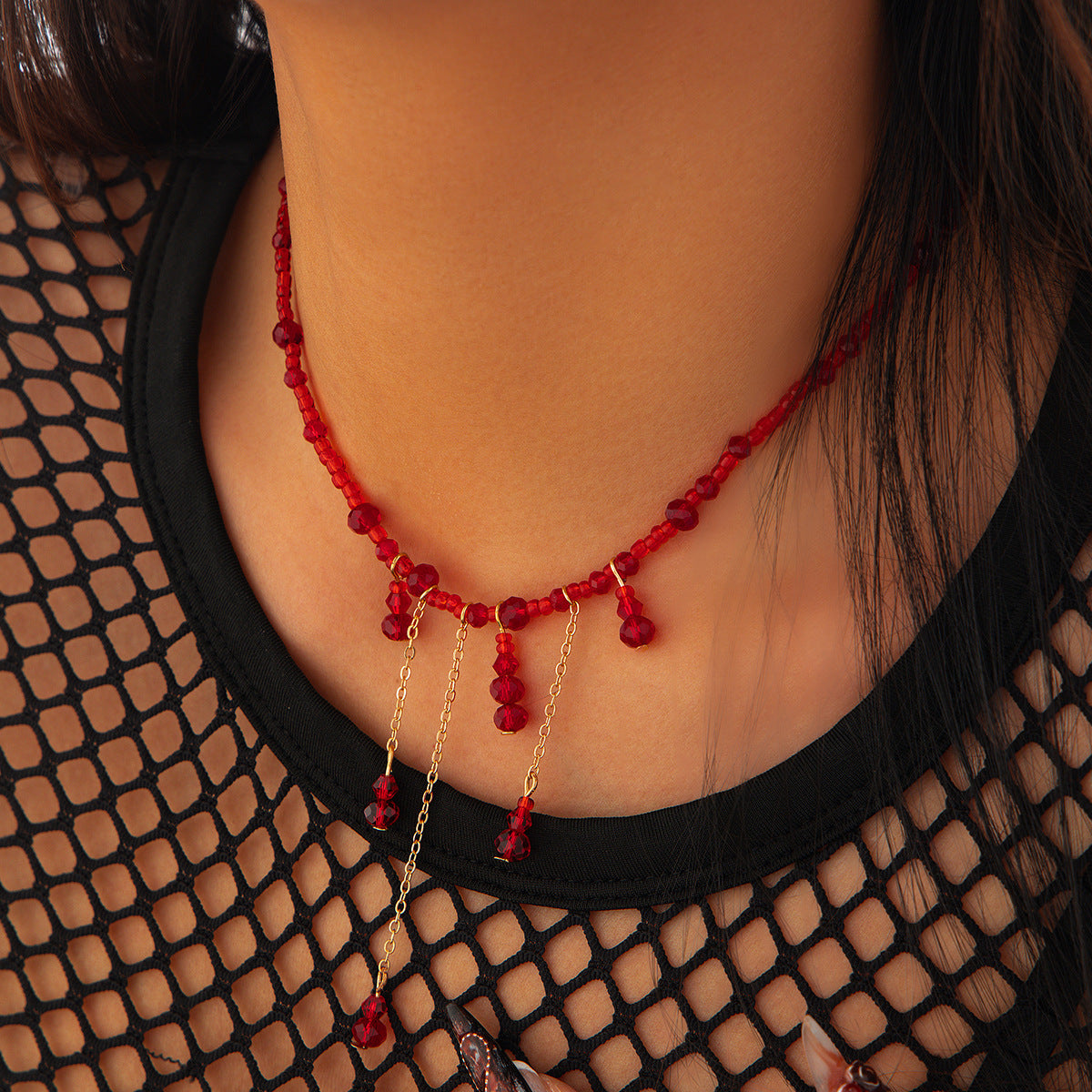 Collar de cristal con forma de gota de sangre, joyería de Halloween 