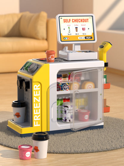 Children's Pretend Play Toy: Mini Supermarket Shopping Counter with Simulation Coffee Machine Sales Counter Simulation Toy