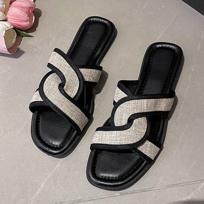 Color matching cross flat beach shoes women